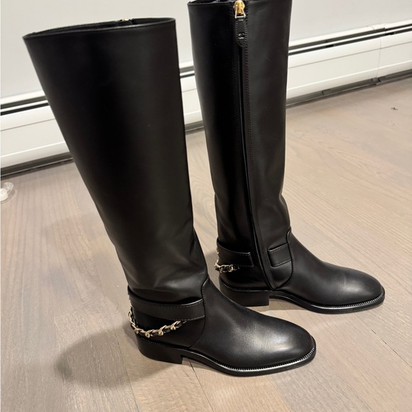 Chanel Black Boots with Gold Chain Accent - Picture 2 of 6